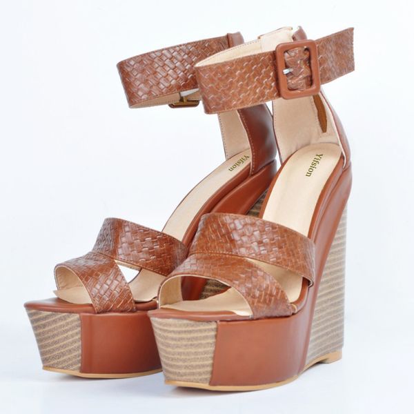 

rontic горячая женщины платформы сандалии zipper sexy клинья высокие каблуки 15см сандалии открытый носок зеленый коричневый обувь женщины с, Black