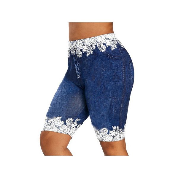 

plus size women pants shorts leggings summer fake denim ladies short pants summer floral printed high waist female shorts, White;black