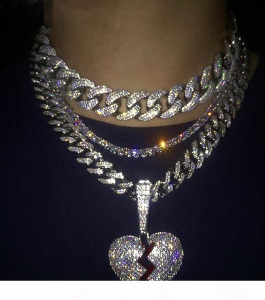 

hip hop jewelry with zircon iced out chains vintage high grade love heart pendant necklace stainless steel jewelry wholesale mens necklace, Silver