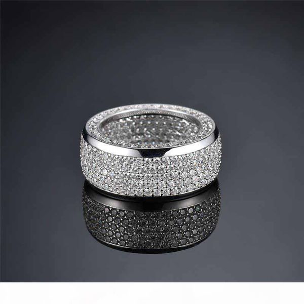 

luxury iced out cz cubic zirconia gold hip hop pentagram star mens ring band full diamond street rapper jewelry gifts for men, Silver