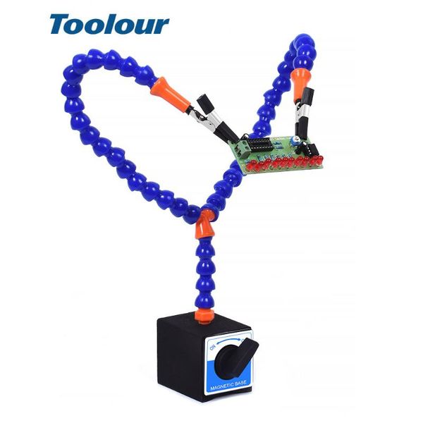 

toolour strong magnetic base 2pcs flexible arm soldering iron holder soldering station for pcb fixture helping hand welding tool