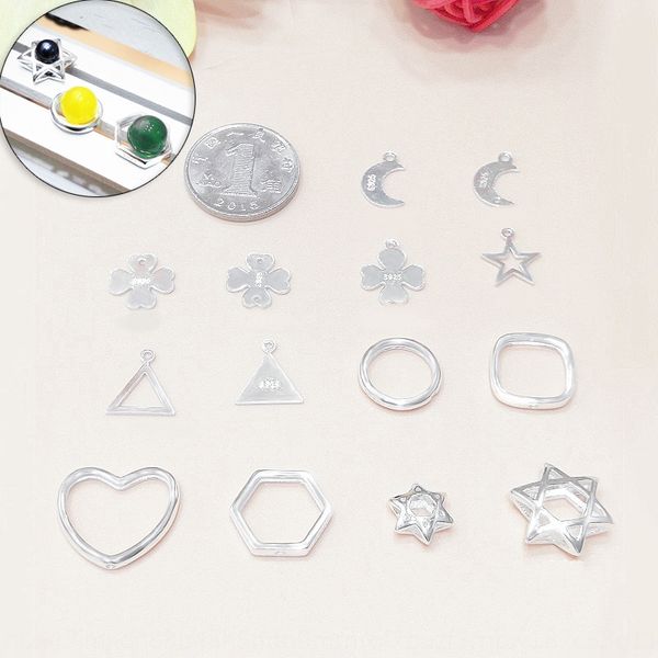 

cjenq s925 sterling silver moon four-leaf clover heart-shaped six-manbit star ring beads geometric frame diy accessories diy bracelet access