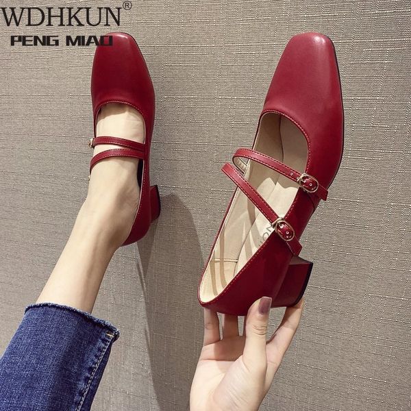 

2020 autumn new retro leather pumps shoes women square toe mid heels marry jeans pumps shoes 3.5 cm plus size 41 42, Black