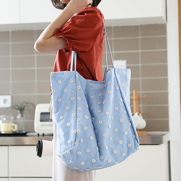 

women ladies simple shoulder bag fashion casual canvas bag large capacity tote big flower embroidery