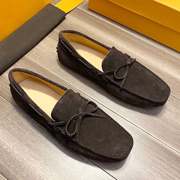 

new high-quality men's casual bowknot leather shoes, non-slip wear-resistant flat loafers, pedal driving shoes, stylish loafers with or, Black