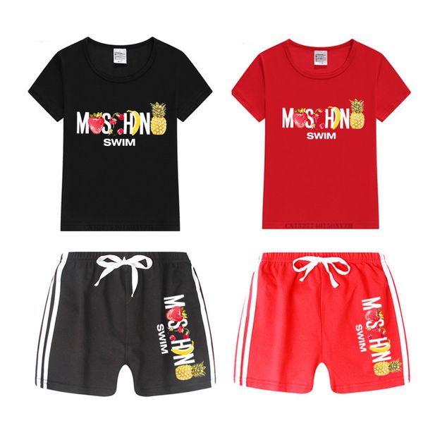 

kid fruit print funny cartoon t-shirt boy and girl shorts set children +pants outfits set cat clothing sets,drop ship, White