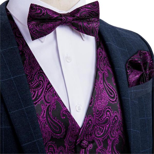 

мужская фиолетовый черный paisley шелковый свадебный жилет жилет для мужчин боути hanky ​​запонки cravat набор для костюма смокинг dibangu m, Black;white