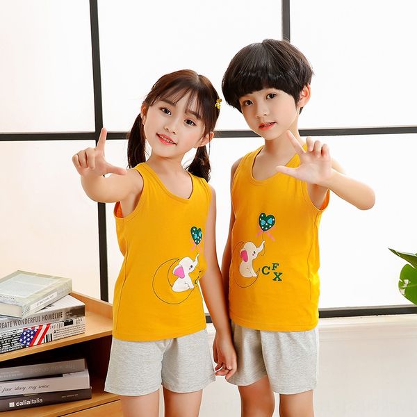 

children's cotton suit boys and girls children's round collar sleeveless vest vest cotton baby two-piece suit, Blue