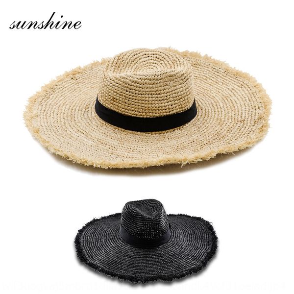 

new hand-woven edging large eaves jazz wind-pulling large eaves lafite straw hat beach straw hat, Blue;gray