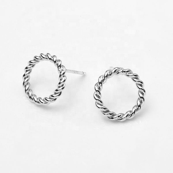 

E809 Minimalist Twisted Earrings Studs 925 Sterling Silver Braided Earrings