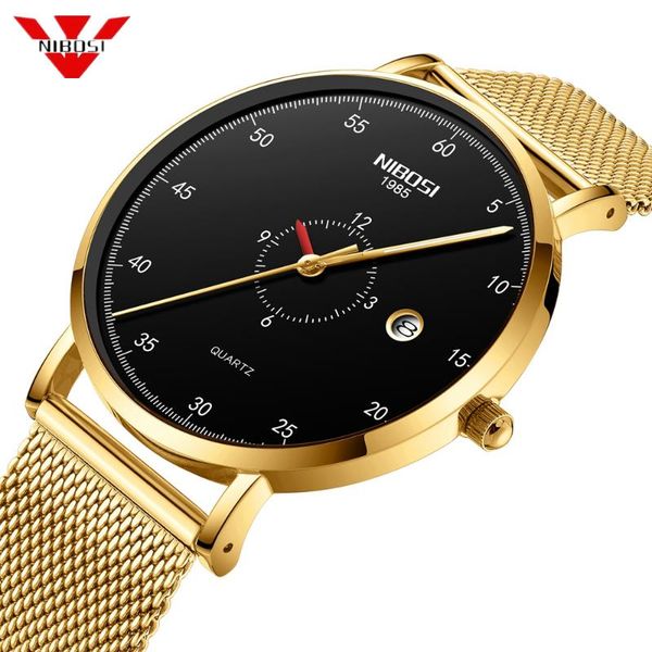 

nibosi mens watches fashion casual sport quartz watch men waterproof ultra thin slim wrist watch relogio masculino saat, Slivery;brown