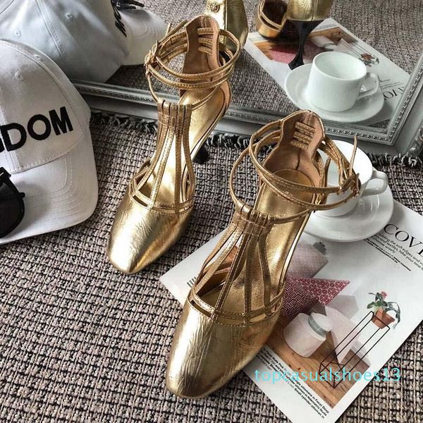 

fashion women shoes laminated lambskin gold sandals square head ankle wrap buckle strap high heels summer baotou sandals woman 9cm t13, Black