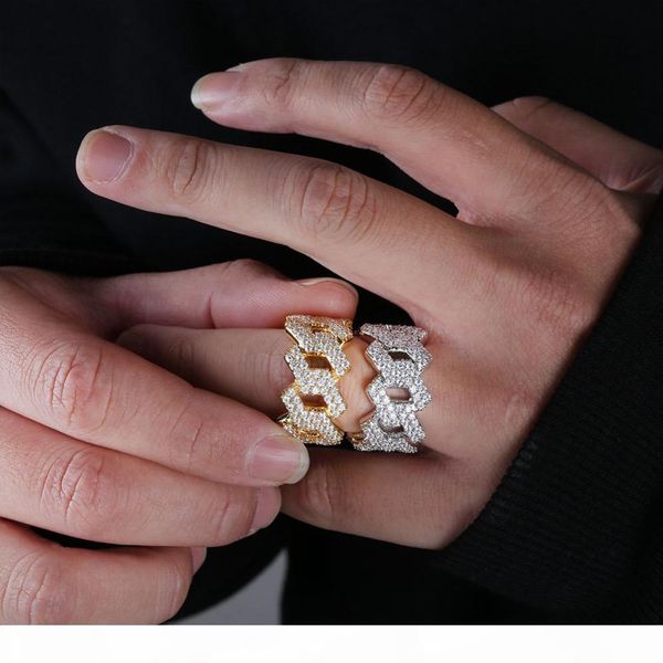

ice out cubic zircon cuban ring for men silver gold color hip hop jewelry size 8-10