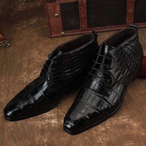 

ourui true crocodile boot male high for shoes genuine crocodile leather contracted men boots shoes men, Black