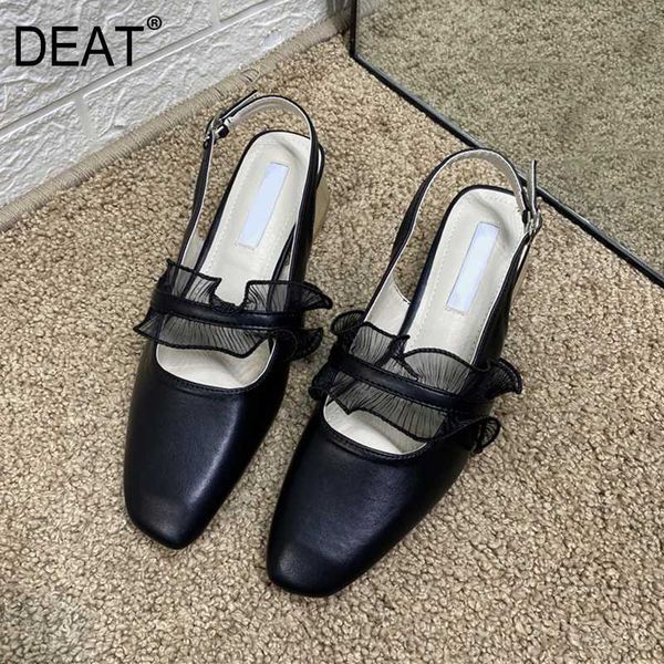 

deat] 2020 new spring summer square toe shallow lace soft pu leather sweet low heels sandals for women shoes fashion 10i550, Black