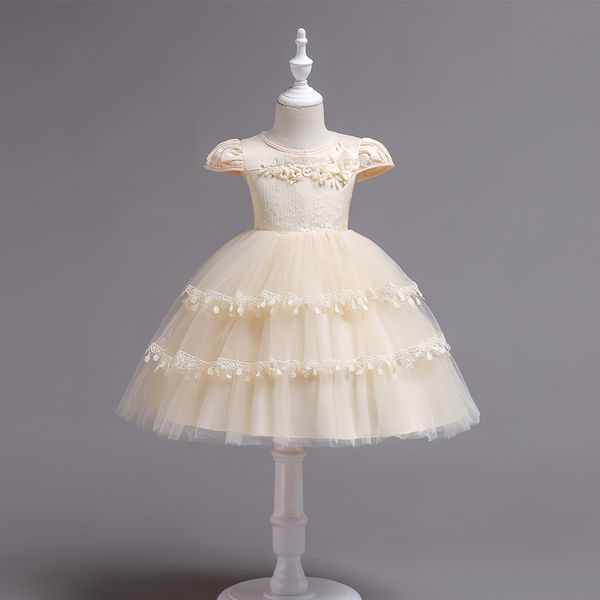 

Formal High Quality Golden Lace Applique Princess Gown TUTU Kids Ball Gown Flower Girls Dresses Party Birthday Gowns