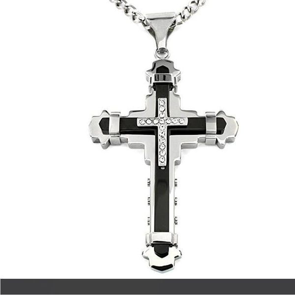 

selling men stainless steel cross pendant necklace chain fashion jewelry, Silver