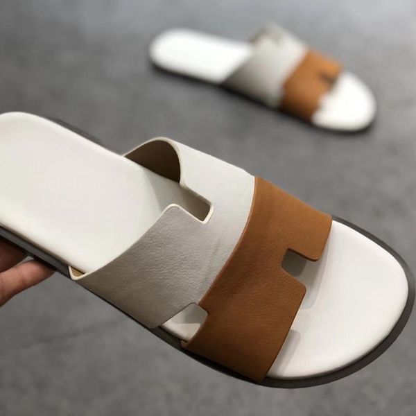 

new designer men' half slipper genuine leather european cowhide style sandals new men shoes loafers large size slippers, Black;grey