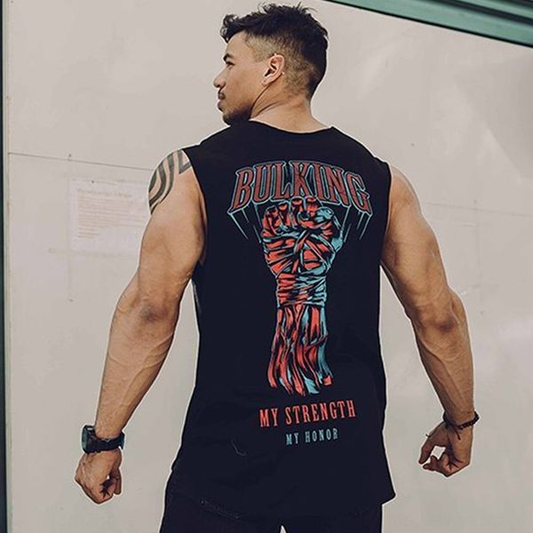 

muscle brothers fitness sleeveless t-shirt waistcoat t-shirt vestsweat vest men's loose sports cotton large size vest tide, Black