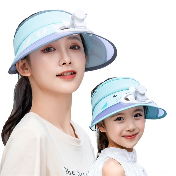 

summer fan baby travel usb sunscreen hat fan sunscreen cap rechargeable multifunctional sun hat empty top, Blue;gray