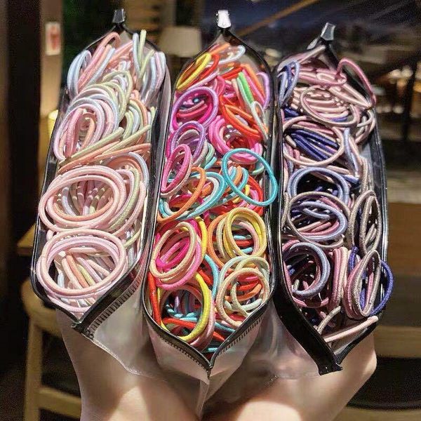 

korean children's colorful simple small rubber rope band rubber band does not hurt elasticity good girl's hair rope hair accessori, Slivery;white