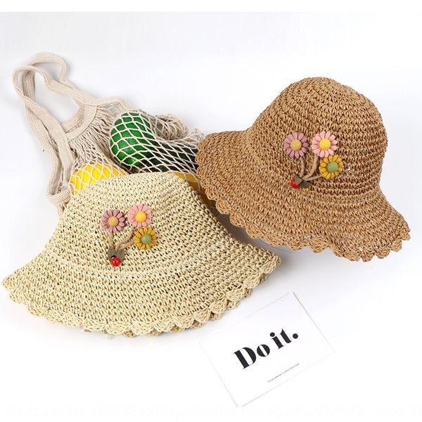 

girls summer new straw straw children's sun hat sunscreen foldable princess hat, Yellow
