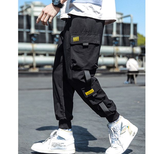 

2020 spring hip hop joggers men black harem pants multi-pocket ribbons man sweatpants streetwear casual mens pants m-3xl
