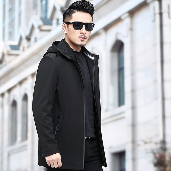 

9ffwk detachable hat mid-length windbreaker men's 2020 spring new fashion casual men's stand windbreaker jacket collar spring and, Tan;black