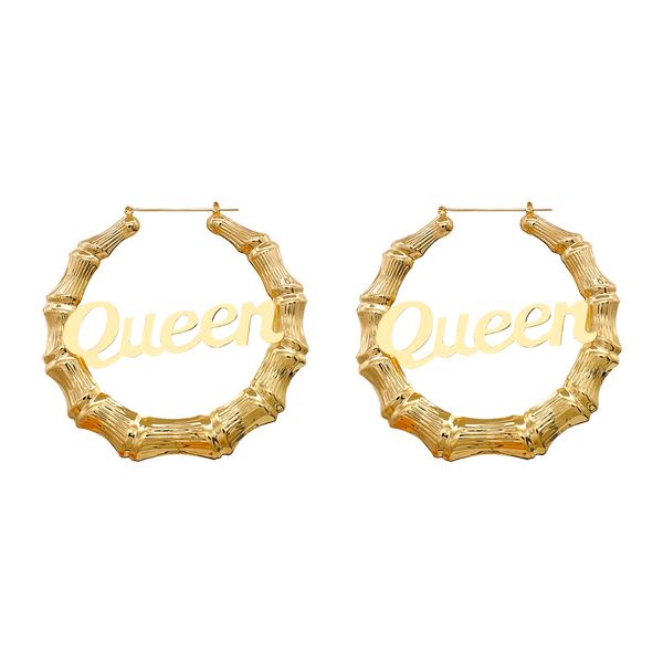 

boho bamboo earrings letter queen big round hoop earrings for women fashion gold color 9cm huge earring nightclub jewelry, Silver