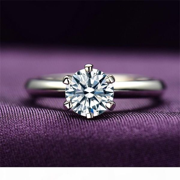 

k diamond ring fashion white gold ring with stamp 18krgp wedding rings for women luxury 6mm cz zircon engagement ring r168, Slivery;golden