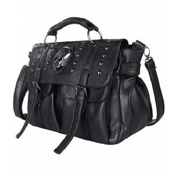 

jhd shoulder bag lady fashion bag designer punk skull fashion rivet bag all match womens handbag black big tote