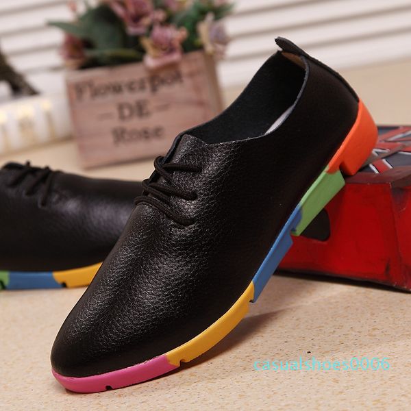 

2020 new breathable genuine leather flats shoes woman sneakers tenis feminino nurse peas flats shoes plus size women shoes c06, Black