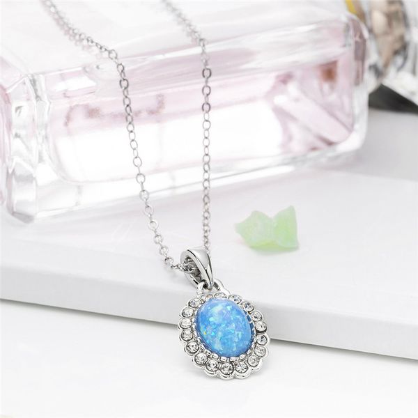 

bamos brand oval stone necklace red/white/blue fire opal pendant silver color retro fine jewelry for women gifts