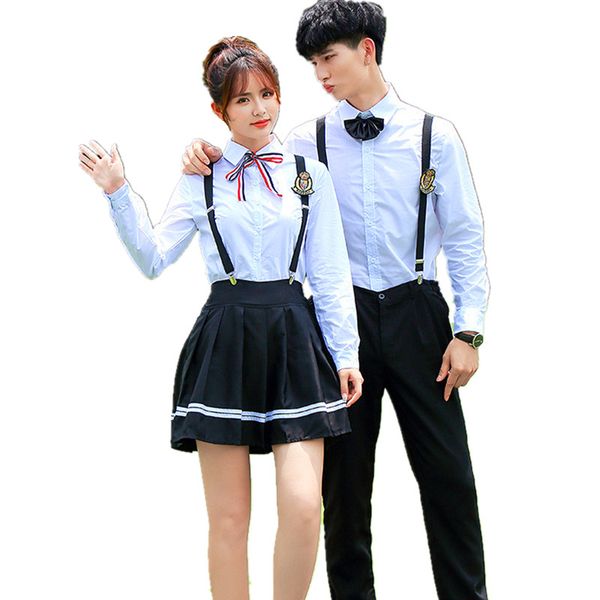 

korean school uniform for girls japan primary students clothes uniform for boys shirt + pants +tei 3pcs /set plus size men, White