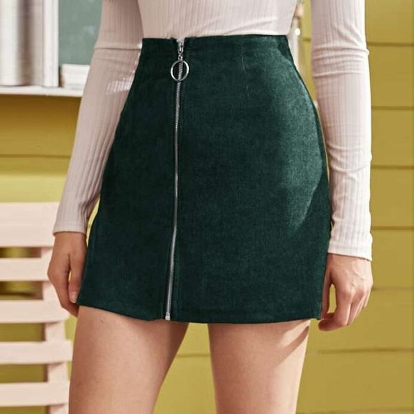 

new corduroy skirt women zipper high waist fashion girls uniform pleated skirt ropa mujer faldas mujer moda 2020, Black