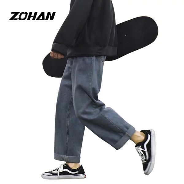 

men's jeans zohan wide-leg tide brand summer thin section trend straight hong kong style swindle handsome male nine-point pants, Blue