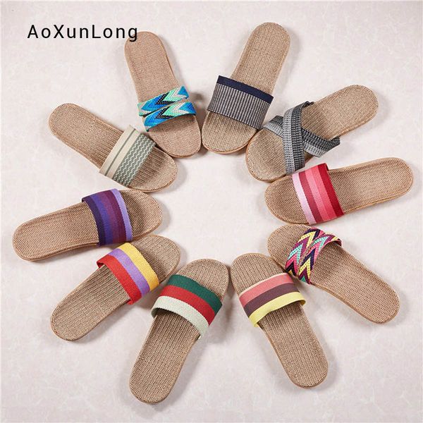 

2020 summer men's linen slippers home indoor flat flip flops new fashion male breathable wearable slippers for men, Black