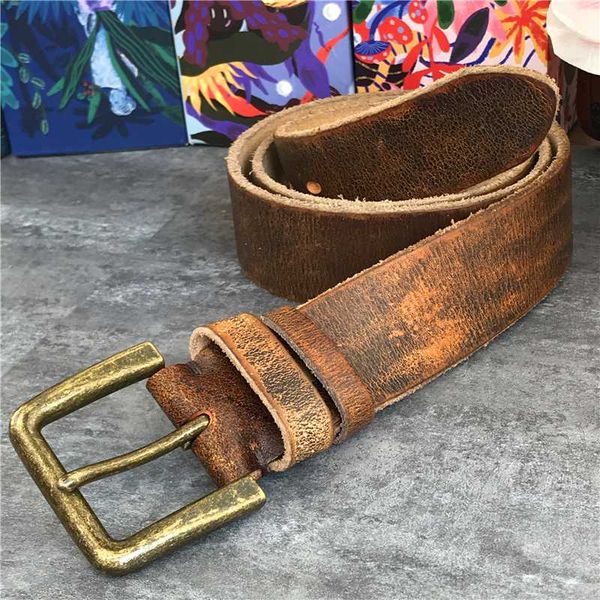 

3cm pin belt buckle luxury thick belts men leather vintage yellow belt men wide jeans ceinture homme male strap mbt0019, Black;brown