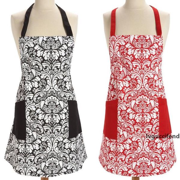 

11styles retro aprons printed floral home cotton aprons kitchen bbq dinner party baking front pocket home women aprons dress a06