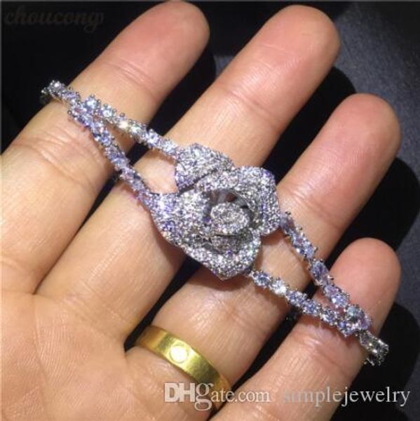 

choucong handmade lovers flower bracelet micro pave 5a cz white gold filled party wedding bracelets for women jewerly gift, Golden;silver