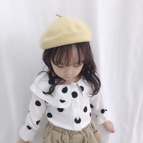 

2019 autumn new children shirt and girls korean style ins all-match polka dot shirt baby double-layer lapel top, White;black