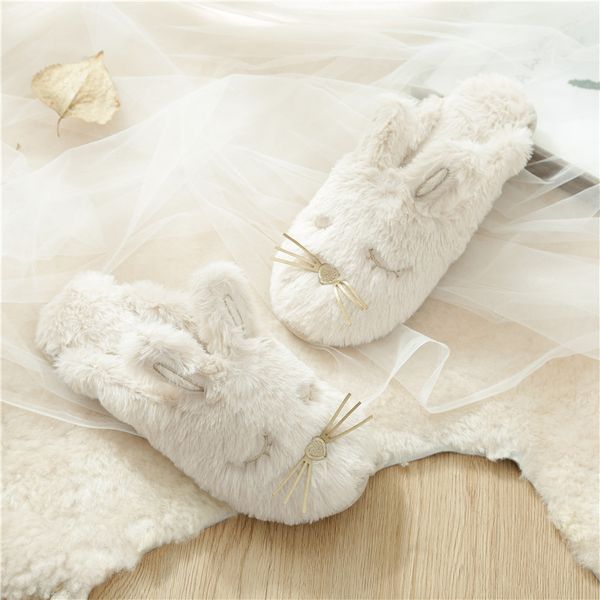 

new winter home slippers 2020 indoor non-slip home floor cotton slippers lovely fluffy female pair shoes, Black