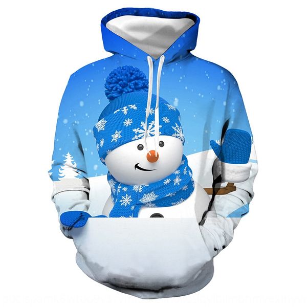 

k4k1o 2019 autumn couple sportswear sweatshirt and winter new christmas sweater 3d snowman digital printing loose hooded sweatshirt, Black