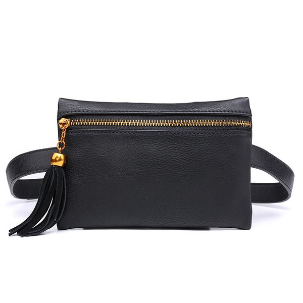 

black women's waist bags tassel pu leather small fanny packs zipper slim crossbody ladies travel packing phone money chest bag mx200717