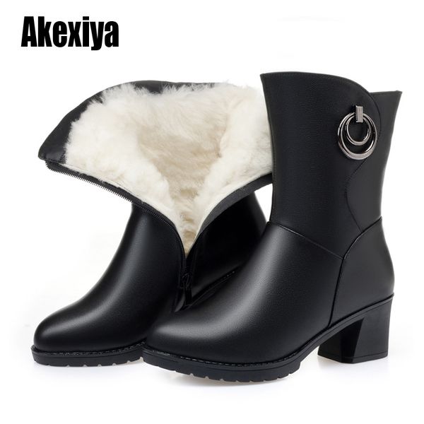 

winter boots wool warm genuine leather fur zipper shoes ankle boots platform for women plush fashion women snow u514, Black