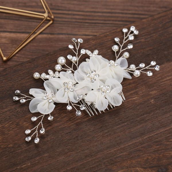 

korean-style bride's headwear hair comb alloy bride rhinestone hair comb wedding wedding accessories girl's veil accessories, Slivery;white