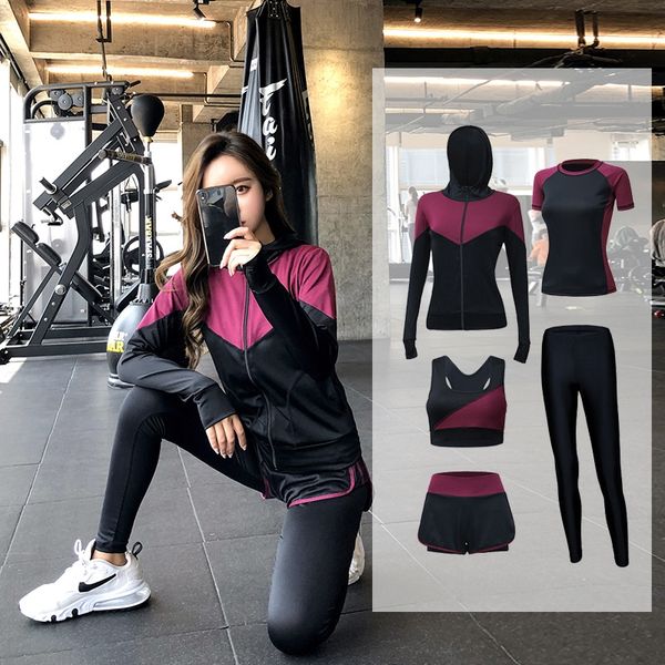 

2020 new women's yoga yoga clothes high-end internet celebrity gym running fashion quick-drying clothes five-piece sports suit, White;black