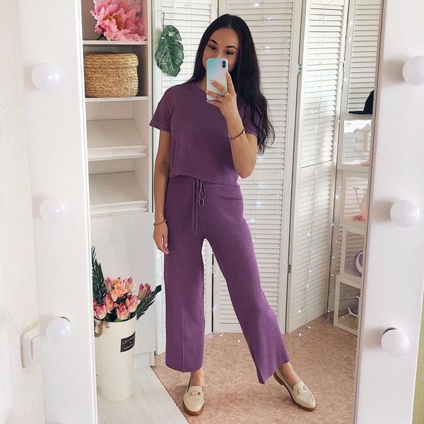 

french niche new slim small jacket high waist wide leg casual trousers temperament two-piece suit, Gray