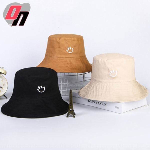 

kan5h new smiling face embroidery fashion children's korean flat fisherman personalized outdoor travel bucket hat bucket hatembroidered, Blue;gray