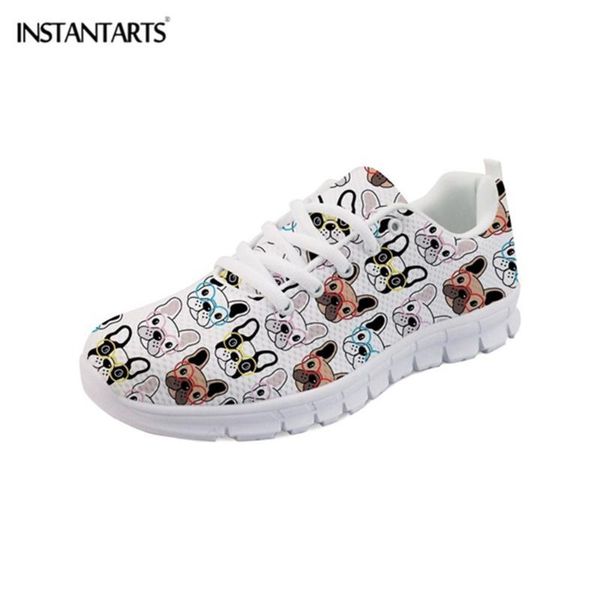 

instantarts cute boston terrier dog print women casual lacing sneakers walk comfort footwear breathable mesh loafers for girls c14, Black